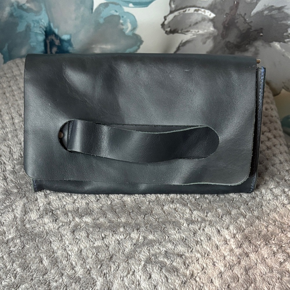 Handmade Dark Blue Leather Clutch - Picture 3 of 6